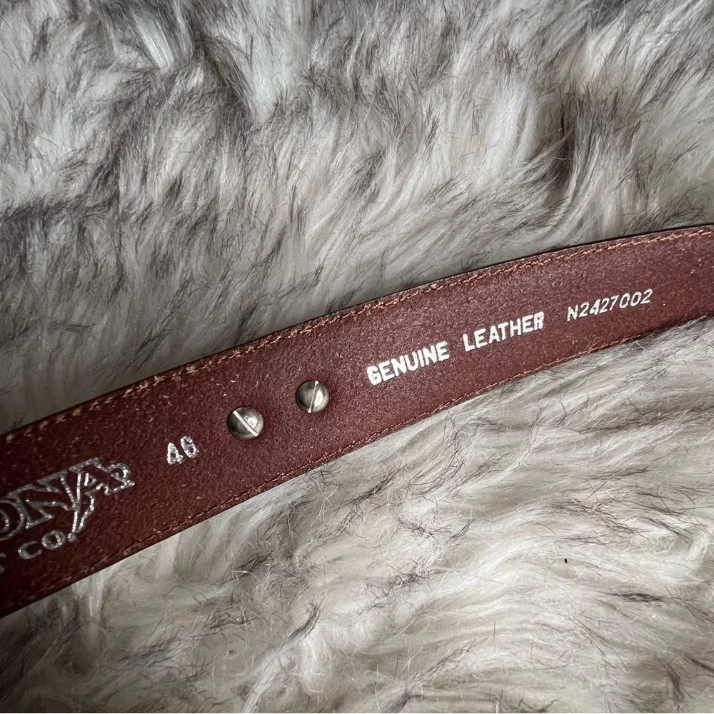Nocona brown leather belt and ornate silver belt buckle